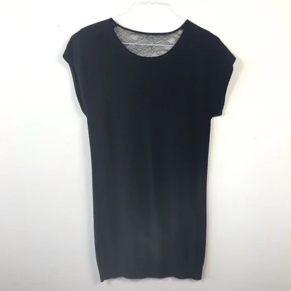 Theory Kobe Nouvella Black Lace Back Knit Wool Sweater Mini Dress Tunic S Goth - Picture 7 of 16